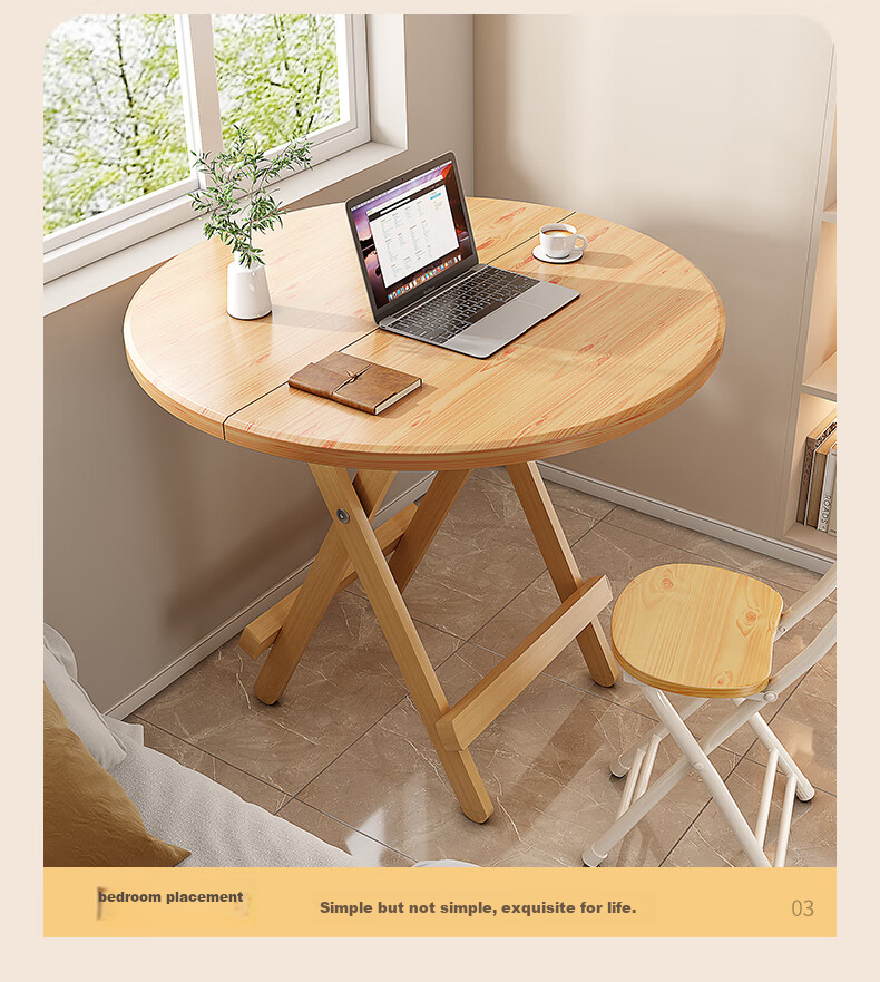 Chibailun Folding Table, Home Folding Dining Table, Compact Round Table for Small Apartments, Simple Portable Small Table 13