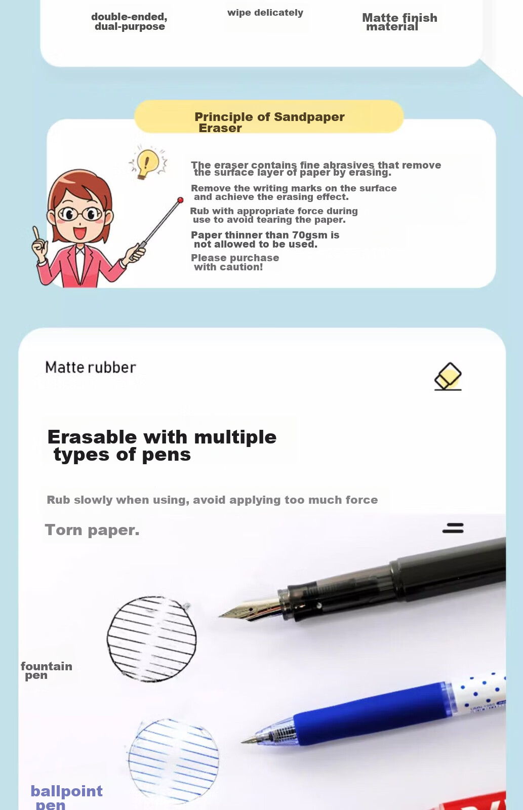 PLUS Erasable Pen with Eraser, Clean Matte Eraser, Student Exam Supplies, Exam Eraser with Less Debris, Matte Style 2