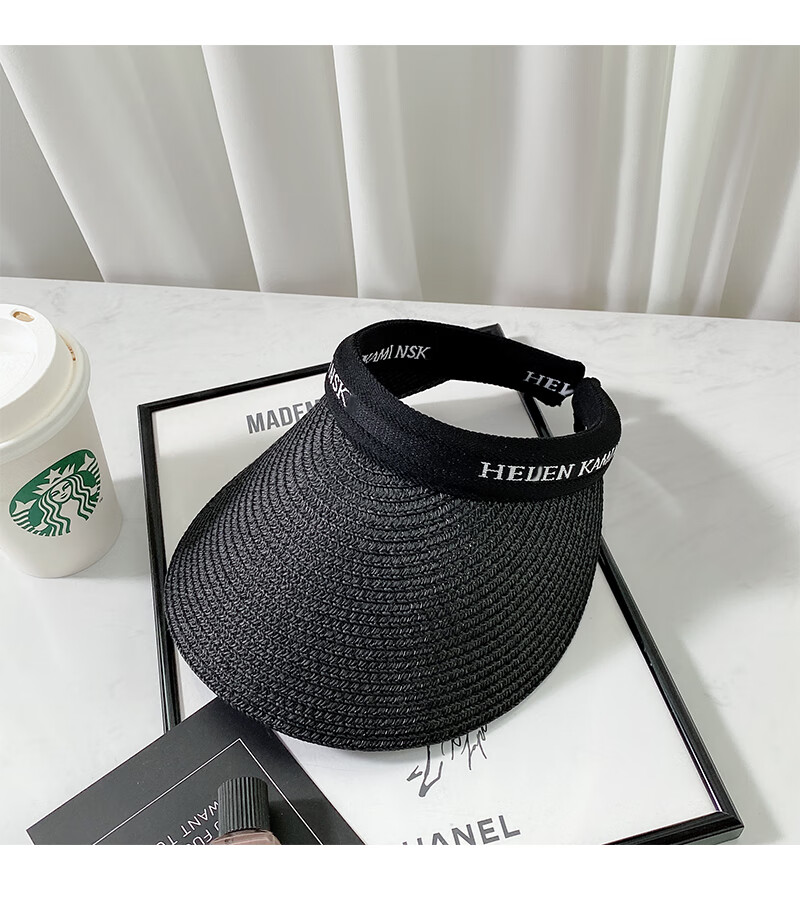 XUEXIMAN Summer Ins Straw Topless Baseball Cap for Women, Outdoor Versatile Beach Wide Brim Sun Protection Visor Hat, Sunshade Hat 14