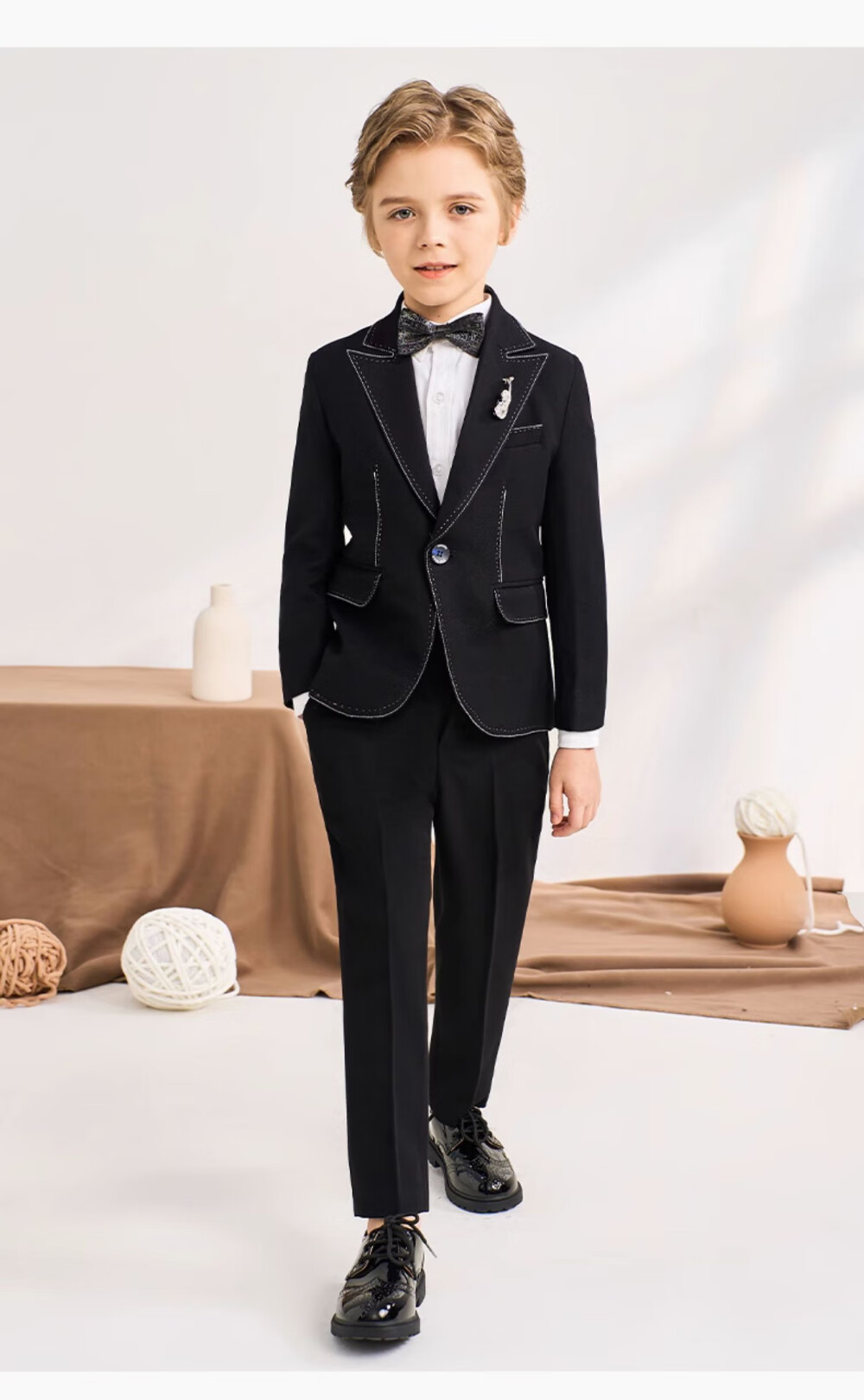 Romon Kids Suit Set Flower Boy Formal Wear Large Children Piano Performance Outfit Black and White Four-Piece Set Size 110 5