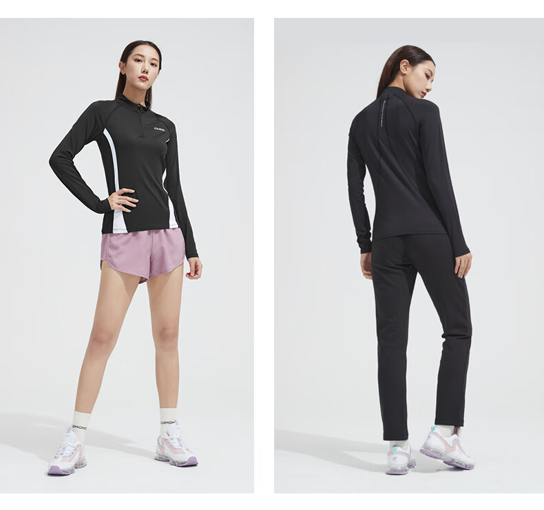 CAMEL Thin Fleece Sports Top for Women, Stand-Up Collar Long Sleeve Running Fitness T-Shirt C1W14L0623 Peach Pink S 26