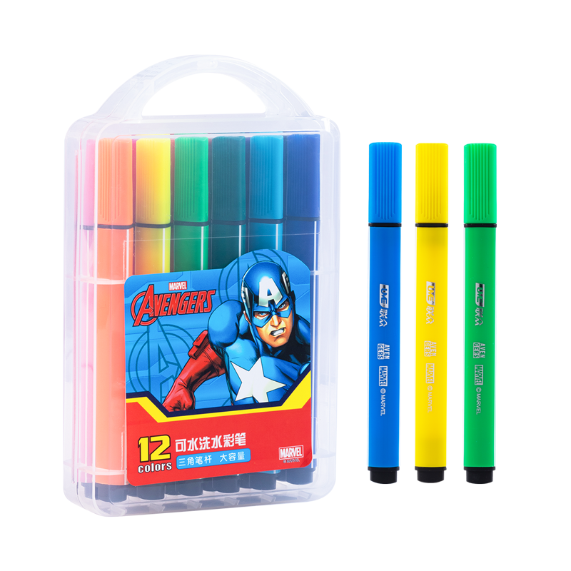 Disney 12-Color Watercolor Markers, Washable Thick Handle Easy-Grip Drawing Pens for Kindergarten, Elementary School Students' Specialized Art Supplies And Toys, Spider-Man Drawing Pens
