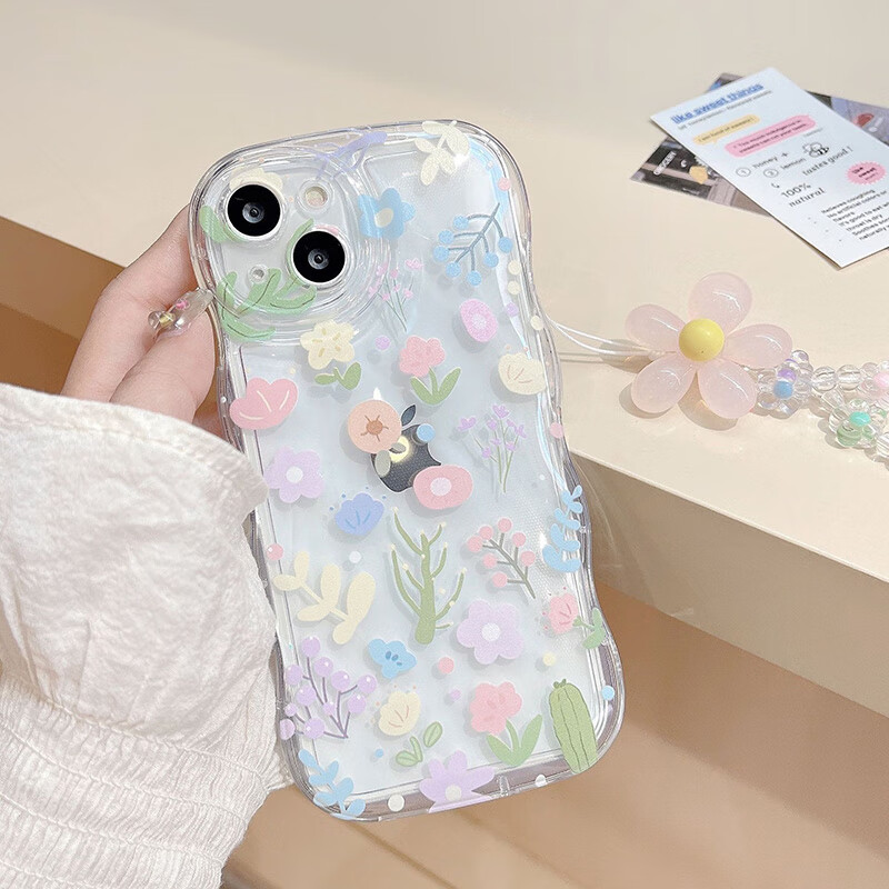 Jiangming Wave Airbag Ultra-thin Lens Full Coverage Anti-fingerprint Anti-fall Clear Fresh Fairy Soft Shell with Hand Strap for Apple 13 Phone Case 9