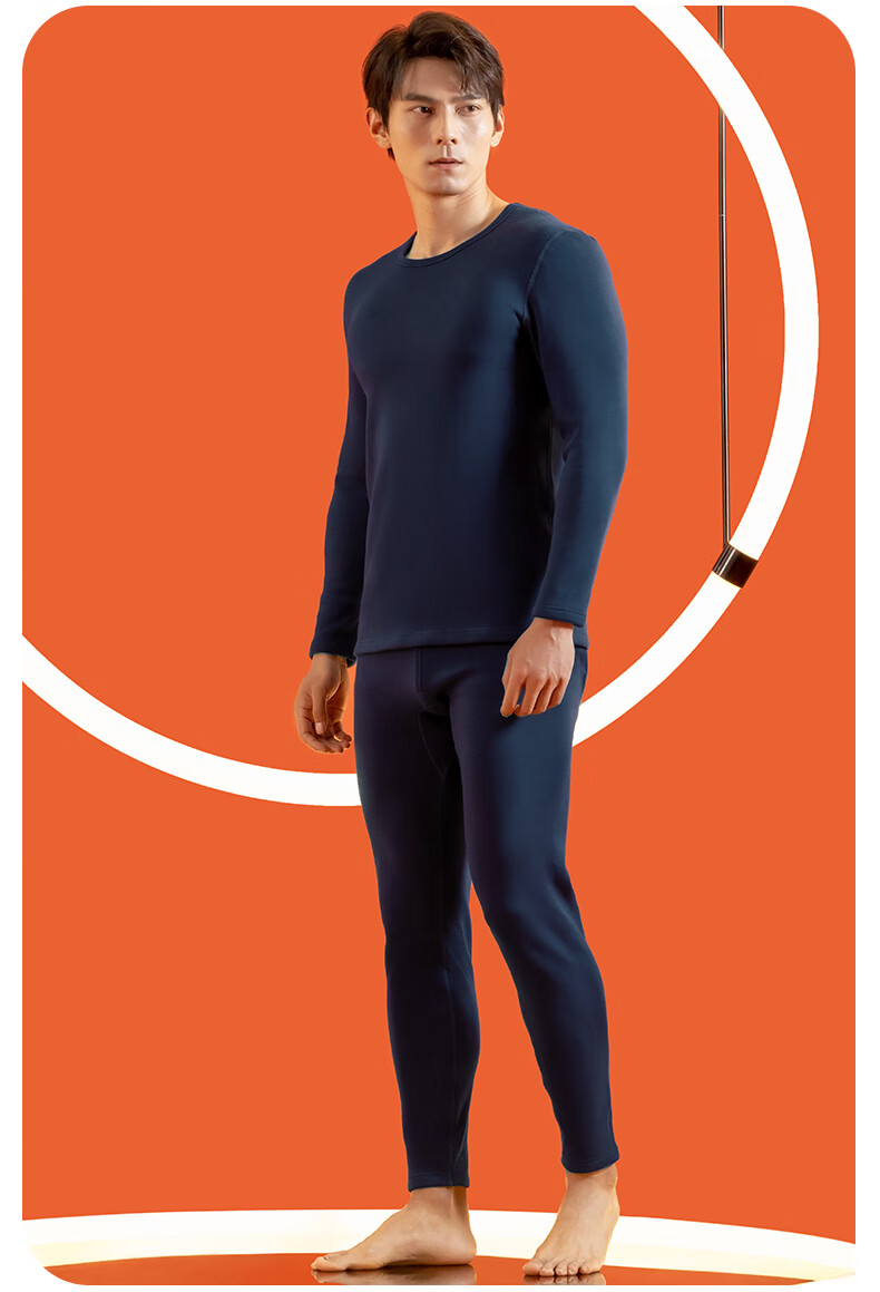 Yiershuang Autumn And Winter [40-Count Non-Shedding Fleece] Men's Round Neck Thermal Underwear Set, Fleece-Lined Thick Base Layer Autumn Top And Pants 20