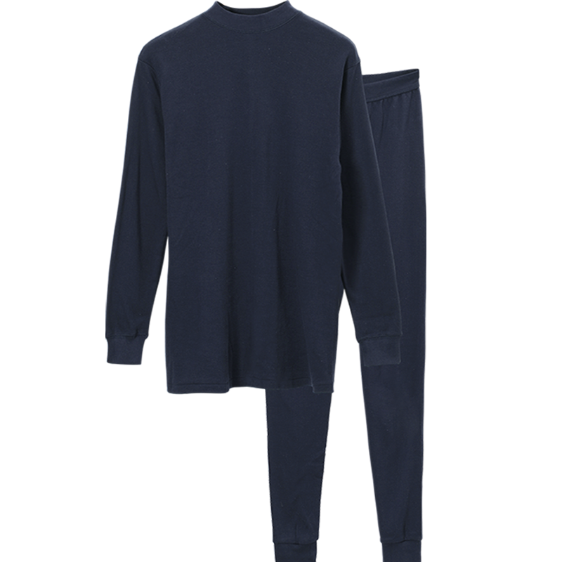 Hodohome Men's Pure Cotton Underwear, Autumn Top And Pants, All-Cotton Semi-Turtleneck Base Layer, Cotton Sweater, Navy Blue, 180/105
