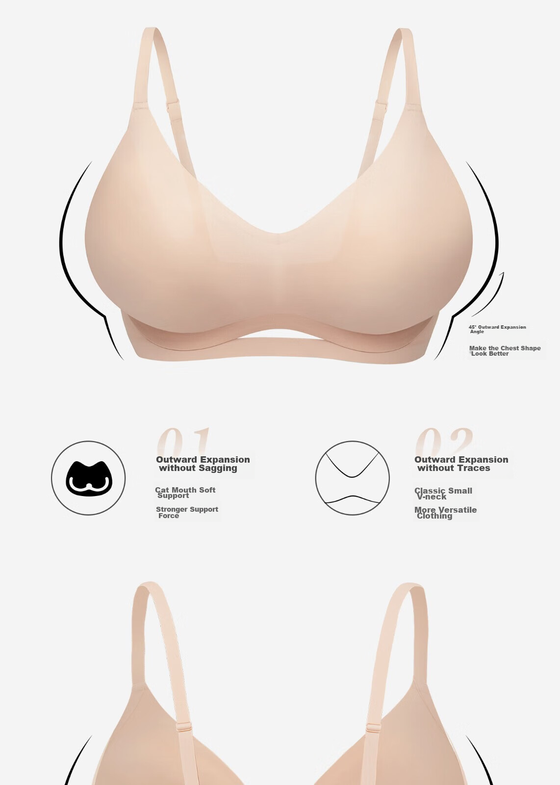 Sujiliangpin Cat Ear Cup Outer Expansion Bra for Women, Flat Chest Special, Small Breast Push-Up, Enhancing, Cartoon Breast Bra, Wireless Brassiere 11