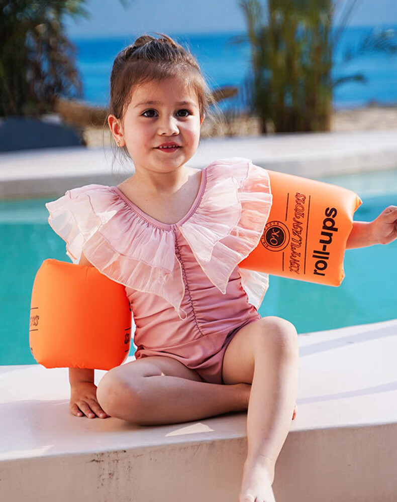 ASORAIN Adult And Children's Arm Rings, Swimming Double Air Chamber Safety Inflatable Buoyancy Float Rings, Kids Swimming Water Sleeves, Orange 3