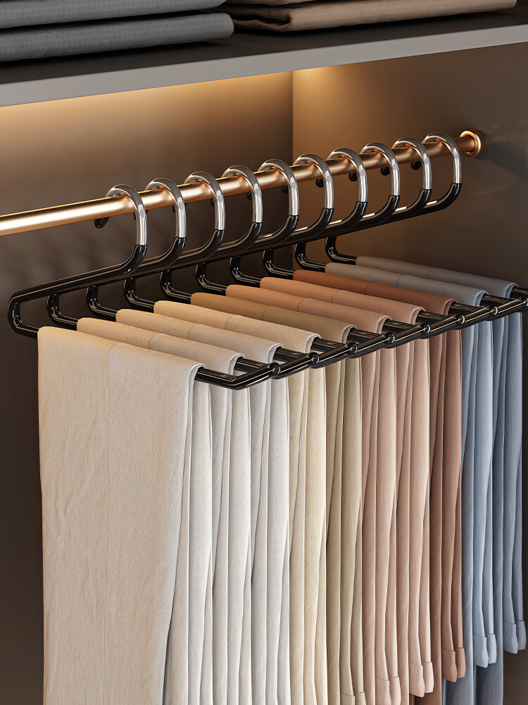MUYA Adjustable Stackable Pants Hanger Clips Non-Slip Coated Alloy Pants Clips Set of 10 Iron Clothes Storage Hangers for Pants No Marks No Bulges 1