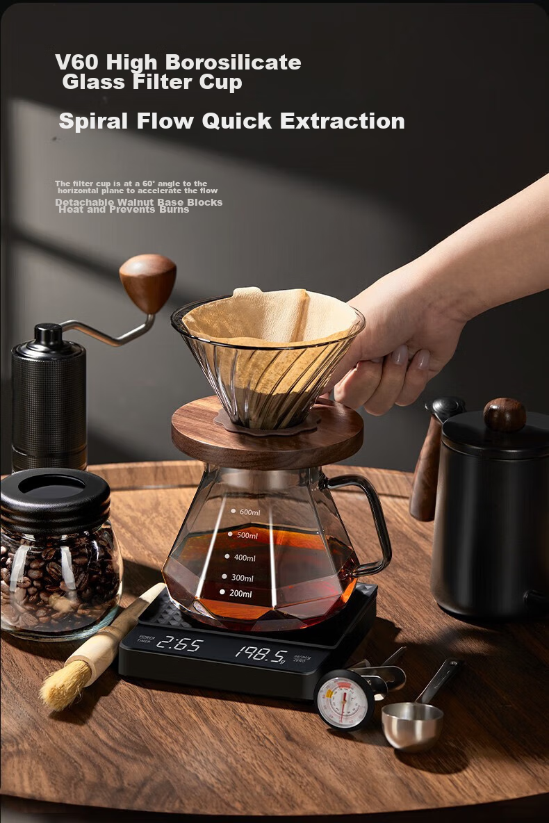 TEOTM Pour-Over Coffee Maker Set, Hand Grinder Coffee Machine, Manual Bean Grinder Set, Home Use Pour-Over Coffee Equipment Gift Box Set 8