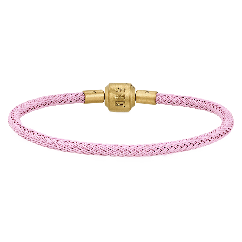 CHOW SANG SANG [Xian Sheng] Beaded Bracelet, 3mm Thin Version, Lucky Bead Cord, Leather Rope for Men And Women, Fixed Price Stainless Steel Cord - Misty Pink Purple V17