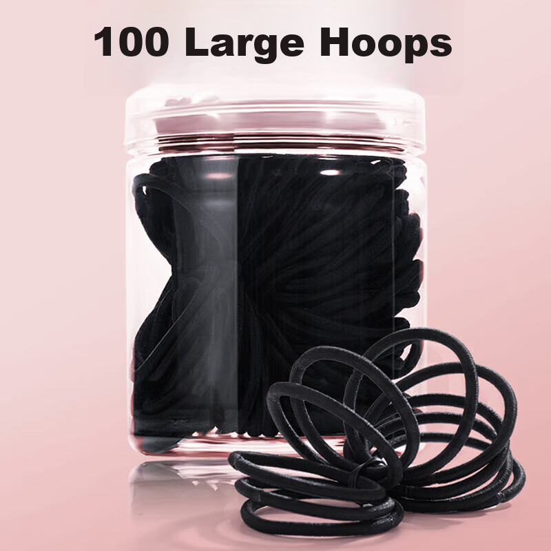 CHIMERA Large Bold Black Hair Ties, 100 Pieces, Durable High-Elasticity Rubber Bands, Basic Hair Ties for Ponytails And Updos