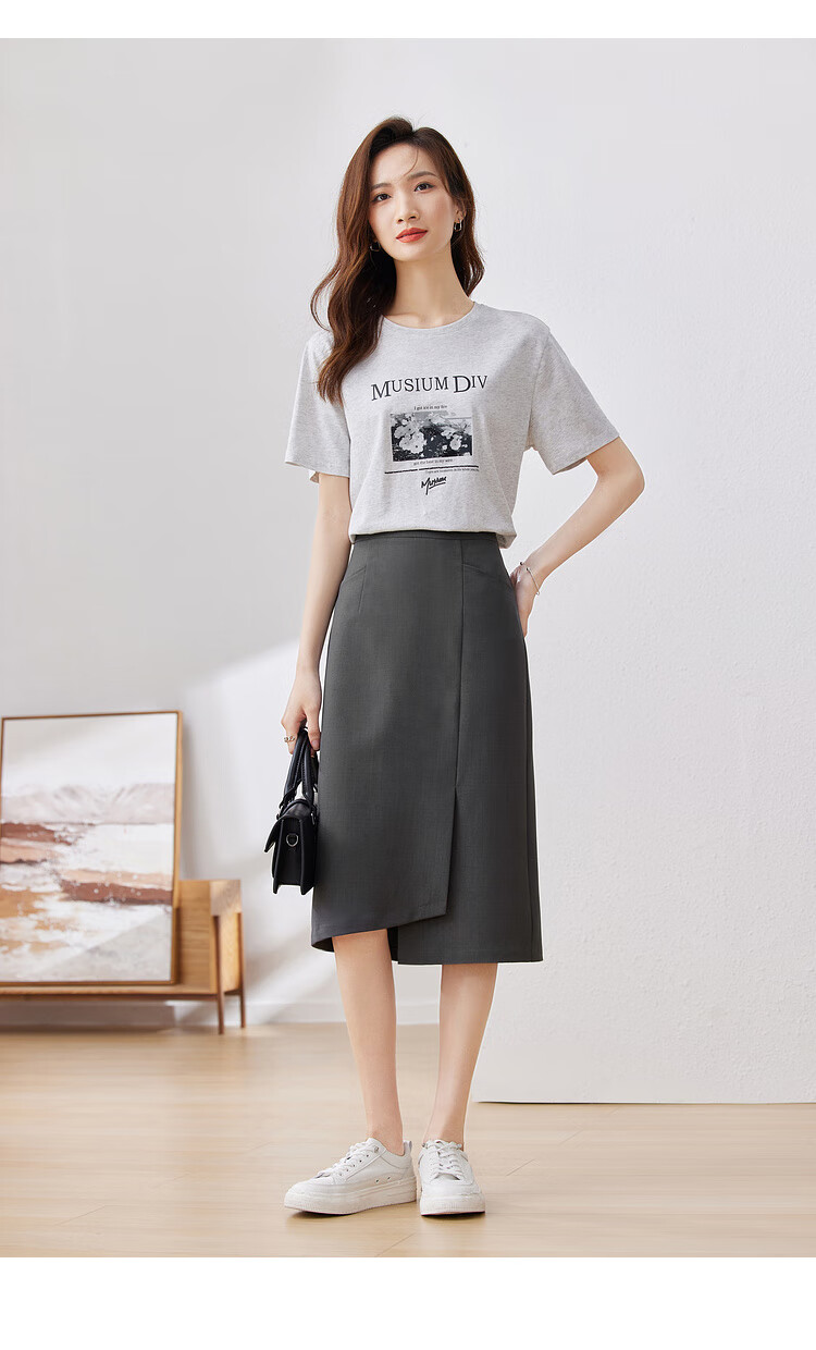 Sentubila Stylish Asymmetric Slit Midi Skirt, Urban Commuter Irregular High-Waisted Pencil Skirt, Gray, S 16