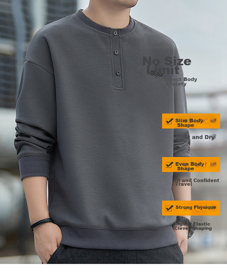 JEEP Men's Sweatshirt, Loose-Fitting Long-Sleeve T-Shirt for Spring And Autumn, Casual Trendy Clothing for Men, Dark Gray, 4XL 12