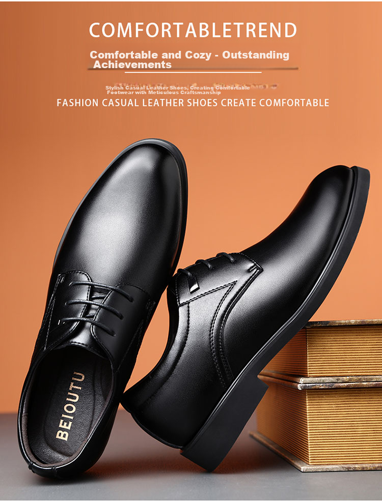 BEIOUTU Leather Shoes for Men, Formal Shoes, Fashionable Office Lace-Up Versatile Business Casual Shoes, Low-Top Men's Shoes, 8021 Black, Size 43 2