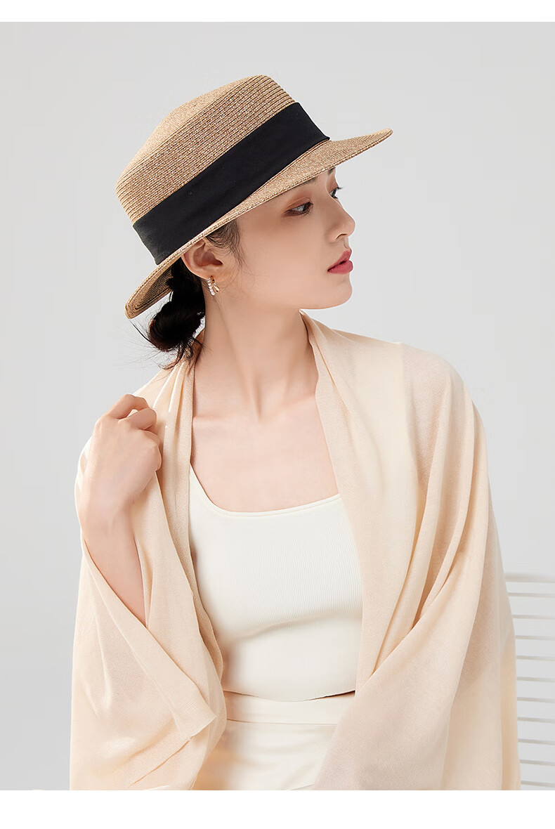 Siggi Straw Hat for Women, Summer Sun Protection UV-Resistant Flat Brim Hat, Sunscreen Cap, Flat Top Hat, Sun Visor, Gift for Wome 26