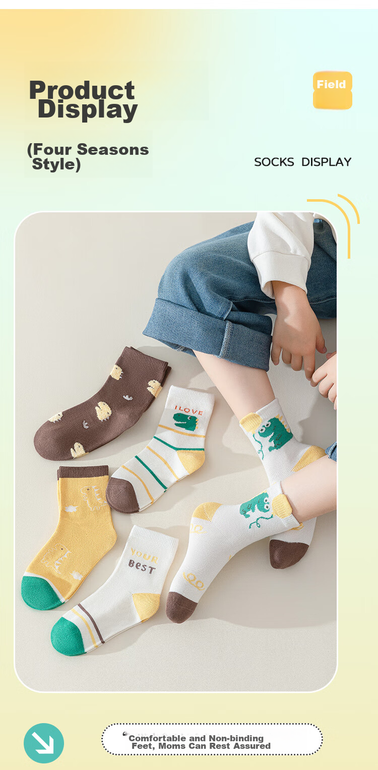 MiiOW Children's Socks for Boys, [Odor-Resistant Breathable + Fun Cartoon], Mid-Calf Cotton Socks, Baby Boys All-Season Casual Socks 10