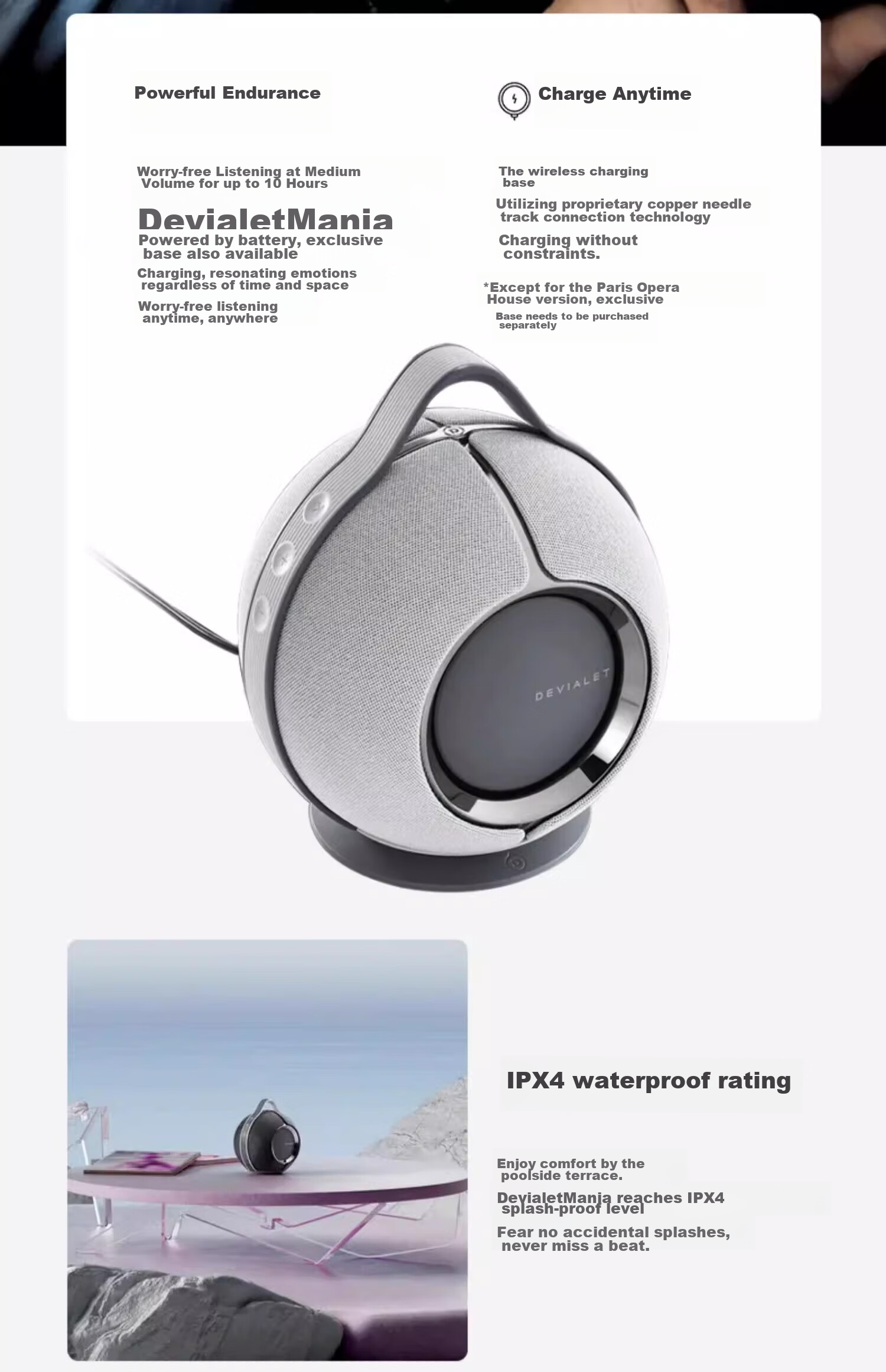 Devialet Mania Outdoor Portable Speaker Mist White High-Fidelity Deep Bass Wireless Bluetooth HiFi Speaker Birthday Gift 7