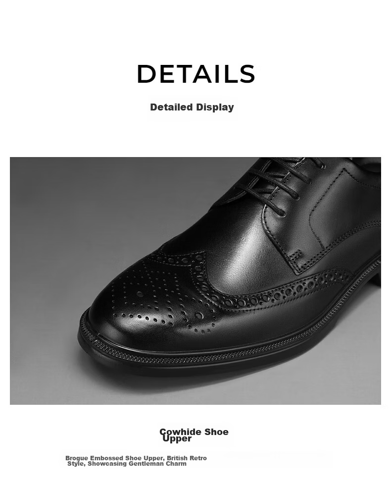 ECCO Formal Leather Shoes for Men, Height-Increasing Brogue Carved Cowhide Derby Shoes, Lisi 622164, Black, Size 42 6