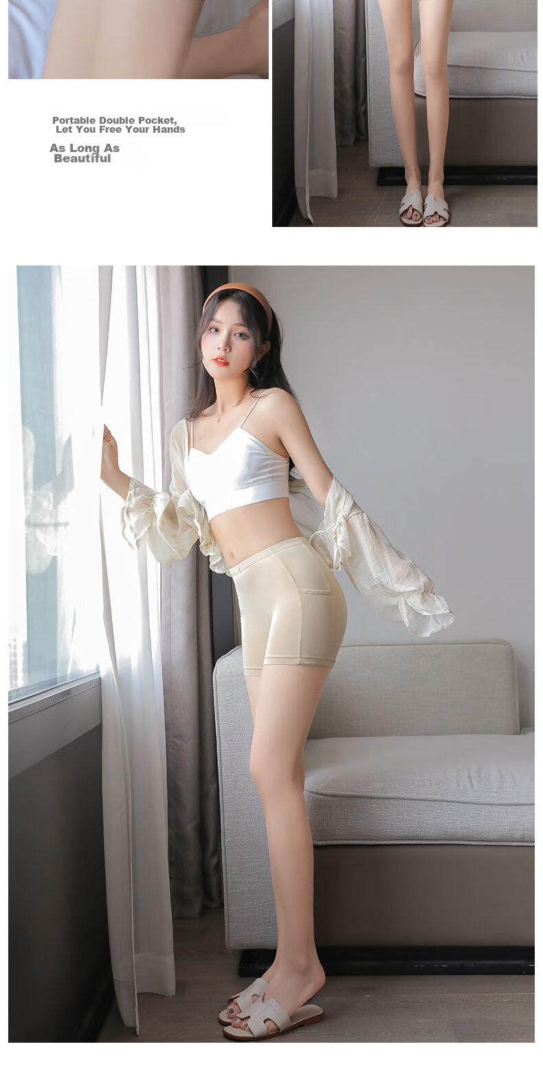 LangSha Safety Shorts for Women with Pockets, Summer Undershorts, Anti-Exposure, Non-Rolling, Elastic, Tight-Fitting, Flat-Angle, Three-Quarter Length Safety Shorts for Wome 11