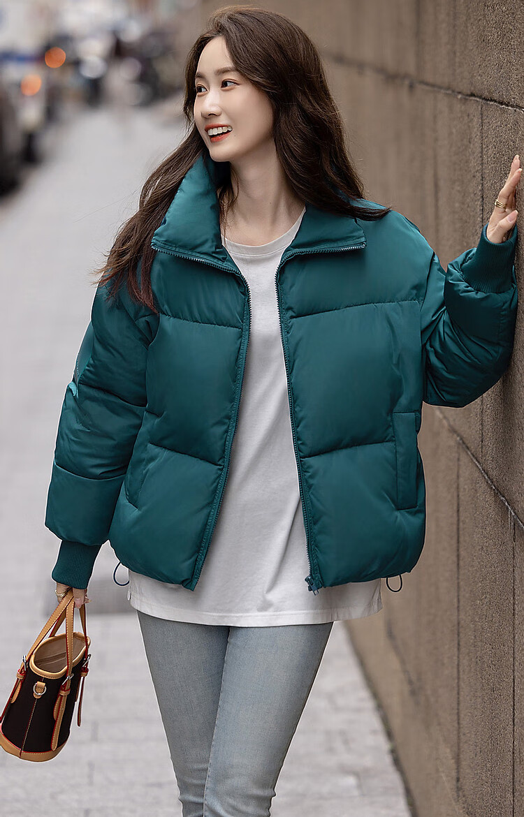 Fluffy Small Bread Winter Lightweight Warm Stand Collar Two-Way Wearing Cotton Jacket with Drawstring Short Women's Cotton Coat 24