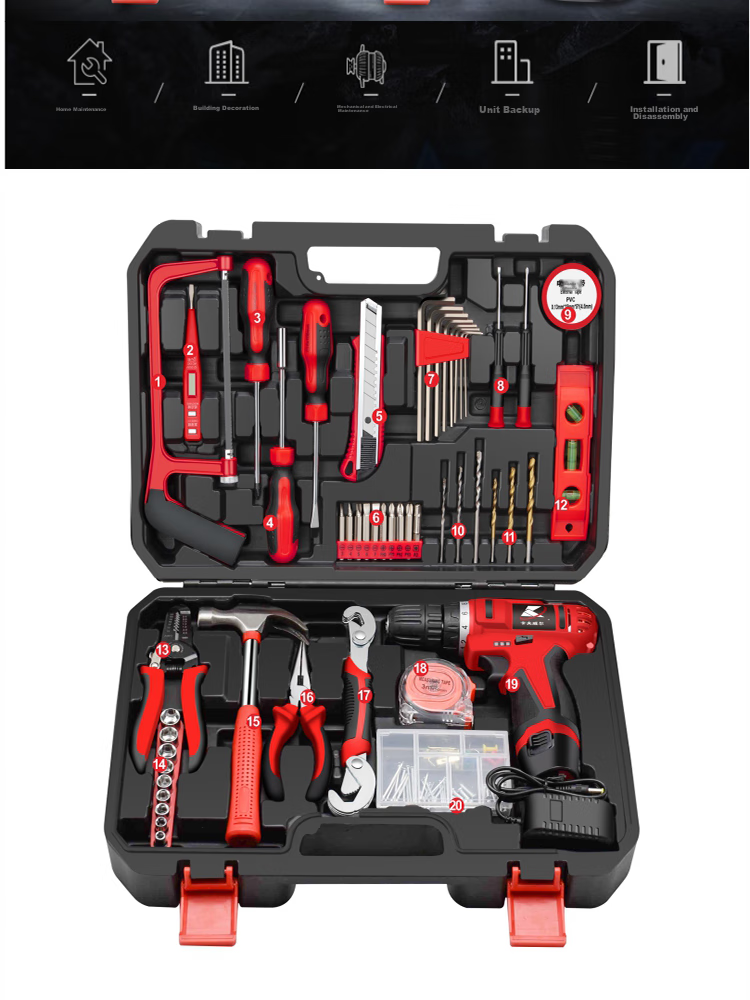 Kafuweier 109-Piece Household Electric Drill Tool Box Set with Rechargeable Electric Screwdriver for Electrical Maintenance P2982A 3