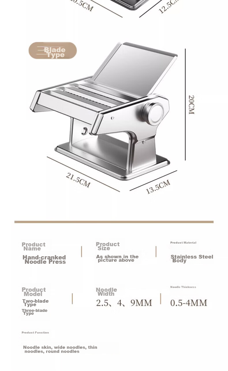 Jingmao Noodle Maker for Home Use, Small Stainless Steel Noodle Press Machine, Hand-Cranked Multi-Functional Dough Roller And Pasta Maker 20