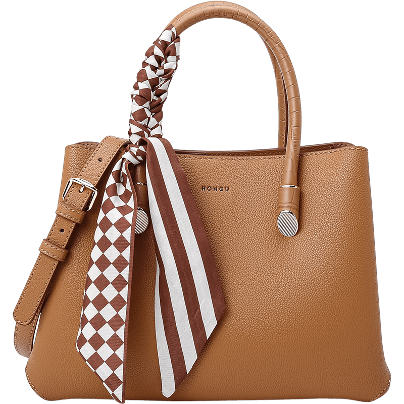 HONGU Women's Handbag, Cowhide Leather Commuter Scarf Tote Bag, Large Capacity Ladies' Purse Gift Box Style, Birthday Present for Girlfriend