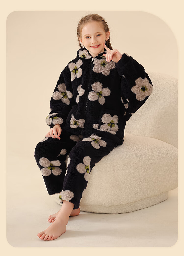 LangSha [Fleece-Lined Thick Flannel] Children's Pajamas, Girls' Sleepwear for Older Kids, Autumn And Winter, Warm Home Wear Set for Teenage Girls And Babies 16