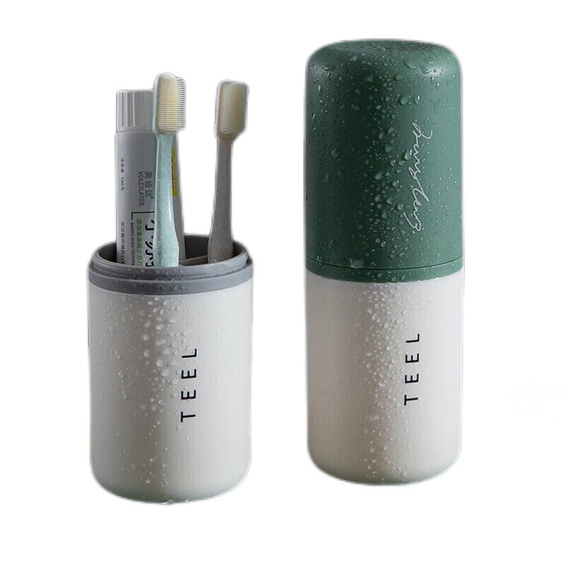 JAJALIN Travel Toiletry Cup Set with Detachable 2 Toothbrush Cups, Toothbrush Holder, And Travel Mouthwash Cup Kit in Light Gree