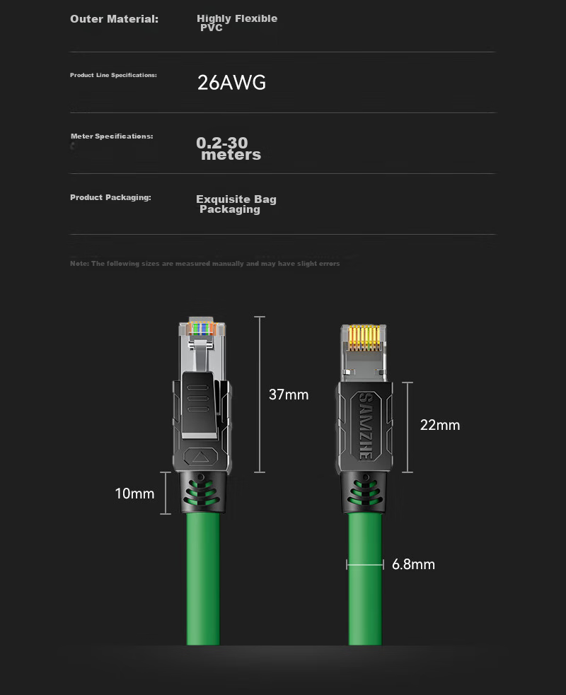 SAMZHE Cat6A Industrial Twisted Pair Cable, High Flexibility Double-Shielded Pure Copper, 10 Gigabit Profinet Servo Tank Finished Cable, Green, 0.3 Meters, SPFC6A-03 14