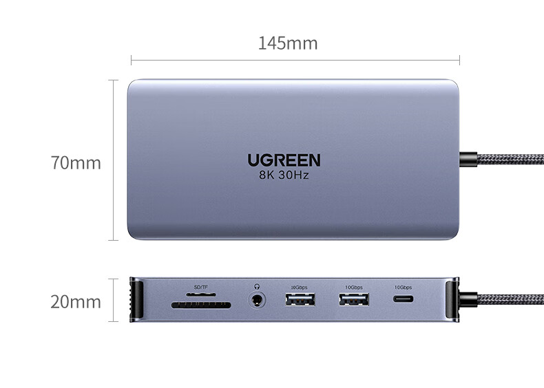 UGREEN Type-C 3.2 Dual HDMI Triple-Screen Display Docking Station USB-C Compatible Thunderbolt 4/5 Expansion Dock 10G Multi-Functional Adapter 4K60Hz Multi-Screen Extension Suitable for Huawei Computers 36