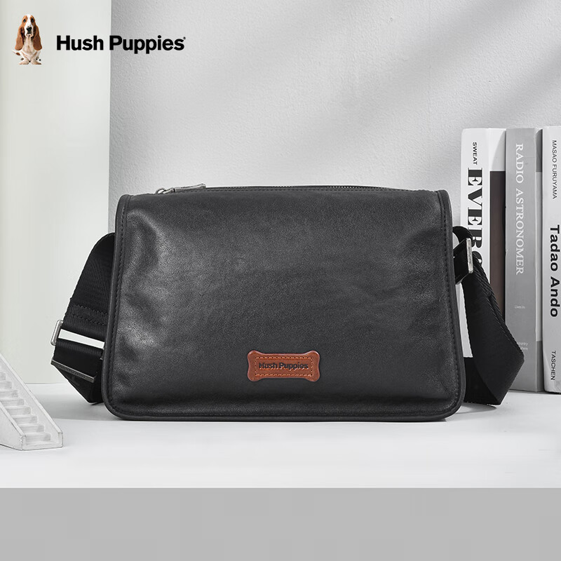 Hush Puppies Shoulder Bag for Men, Top-Grain Leather Business Commute Crossbody Bag, Large Capacity Simple Sling Bag, Birthday Gift