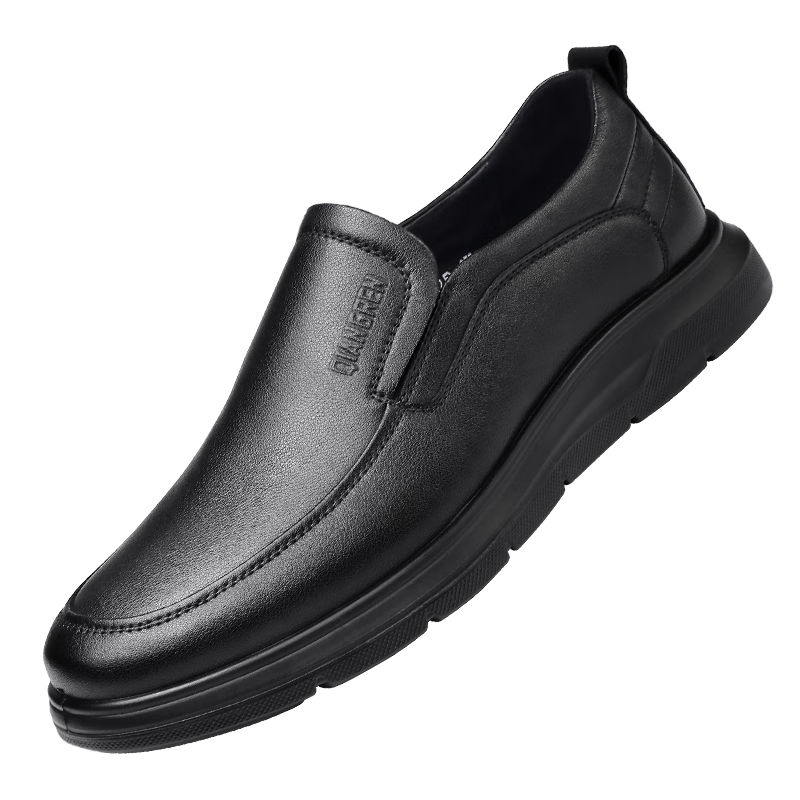 Qiangren Business Casual Shoes, Comfortable Soft Upper And Sole, Slip-On Leather Shoes, Commuter Men's Shoes, JDA3512010, Black, Size 41