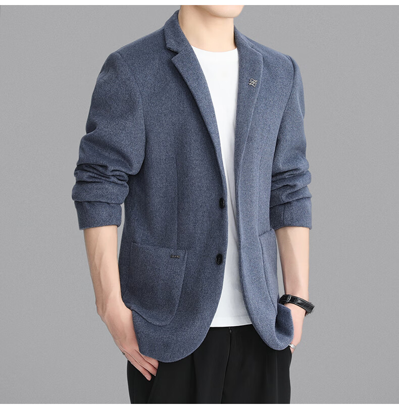 ROMON Men's Wool Blend Blazer Spring Autumn Business Casual Single Suit Coat Warm Jacket XF87 Dark Blue L 3