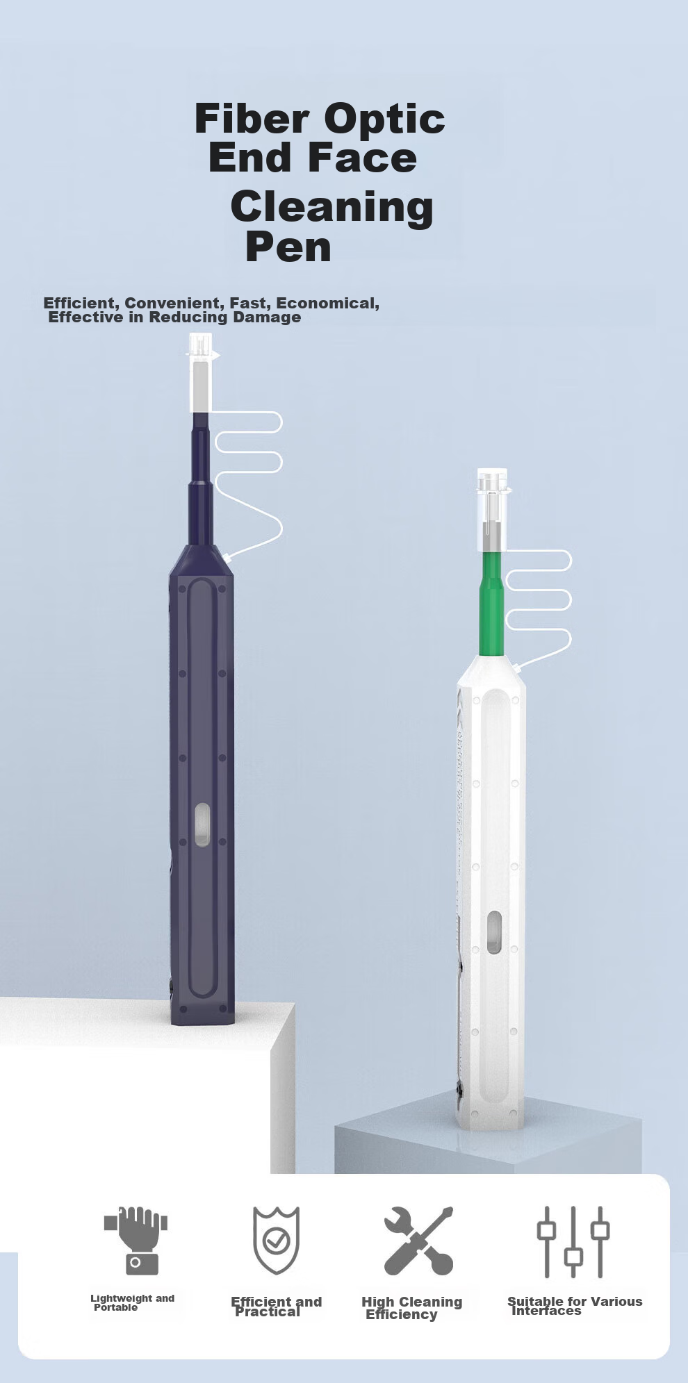 TIMON Fiber Optic Cleaning Pen for End Face Cleaning, 2.5mm Adapter Flange Coupler Optical Module Transceiver Fiber Optic Patch Cable One-Button Cleaning Tool Suitable for SC/FC/ST 1
