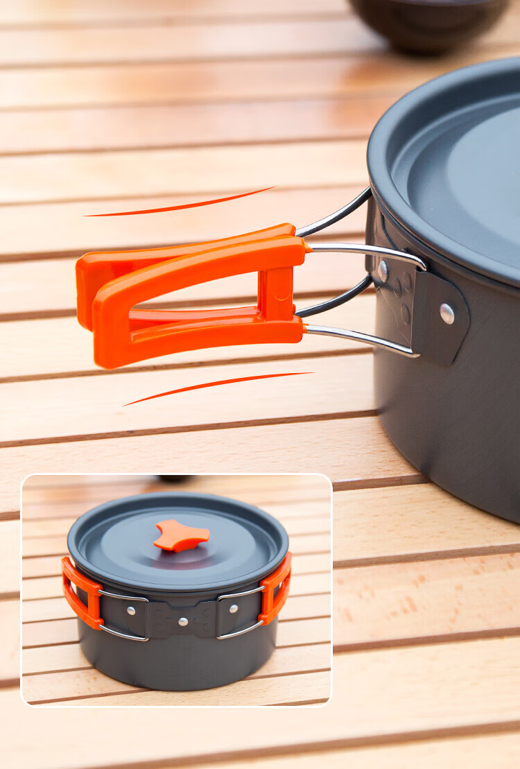 OFEIS Outdoor Cookware Three-In Teapot Frying Pan Camping Stove Set, Ultra-Light Aluminum Alloy Pot Set (10-Piece Set) 14