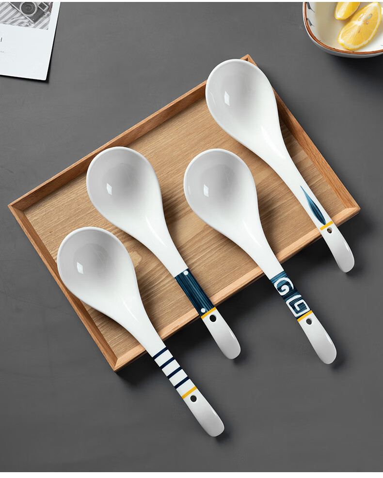 Onlycook Ceramic Soup Ladle And Rice Spoon, Large Dining Spoon Ceramic Tableware, Soup Spatula with Hole for Hanging, White Fruit Green Large Size 11