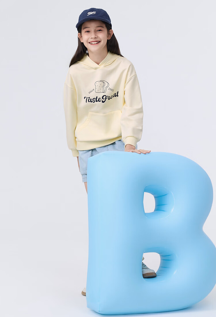 BALABALA Girls' Sweatshirt Spring 2024 Collection, Hooded Top for Older Children, Long-Sleeve Fashion Simple Trendy Style 208124121003 12