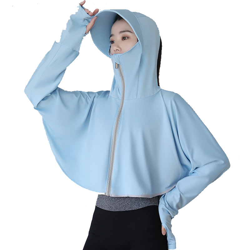 BIKEBROS Women's Sun Protection Clothing, Ice Silk Sun Protection Garment, Lightweight Summer Outdoor Windbreaker, UV Protection UPF50+, Breathable Ice-Feel Cape, Sky Blue
