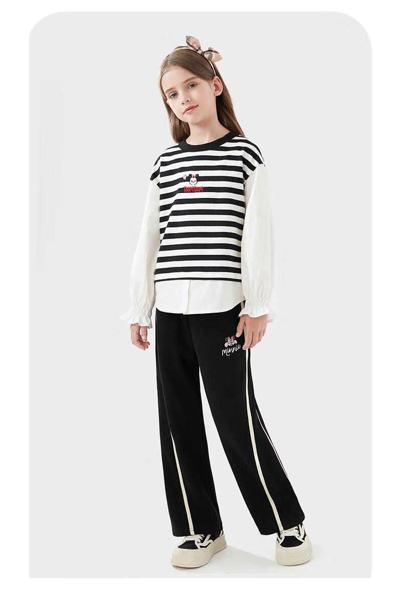 Disney Girls' Sweatshirt Spring And Autumn Children's Long-Sleeve Shirt Casual Top for Older Kids Z233037 Red And White 120cm 4