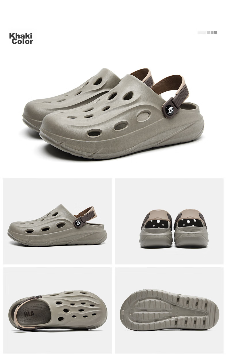 HLA Sandals, Men's Outdoor Hole Shoes, Beach Slippers K047/K061, Beige, Size 42/43 (Dual Size) 22