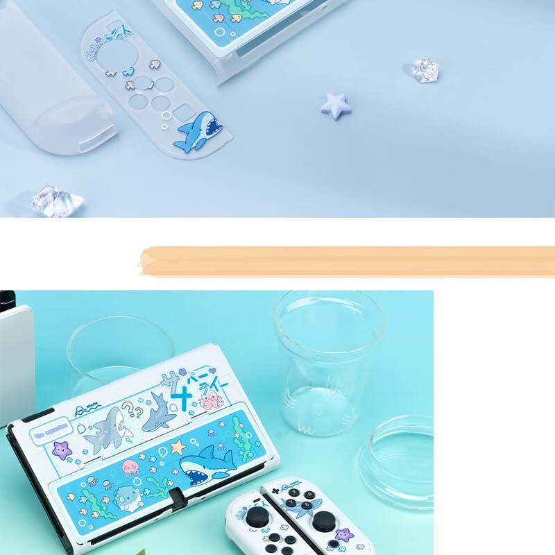Jixiang Swtich OLED Protective Case, Game Console Cover, Moon Landing Plan Detachable Transparent Shockproof Hard Shell, Handheld Case with Direct Plug-In Base, Switch Protective Case 36