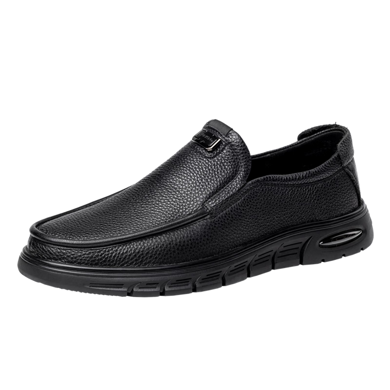 LAORENTOU Men's Business Casual Leather Shoes Thick Sole Cowhide Loafers Wedding Shoes Dad Slip-On LA11539 Black Size 39