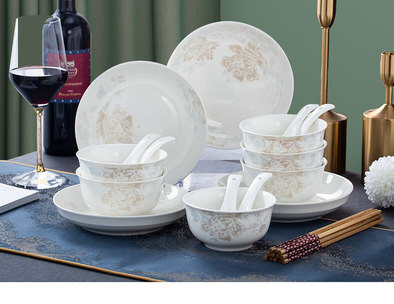 Taoxianghui Jingdezhen High-Quality White Porcelain Jade Clay High-Temperature Tableware Bowls Plates Spoons Chopsticks Ceramic Bowls And Dishes for Home Use, 14-Piece Gift Dinnerware Set 2