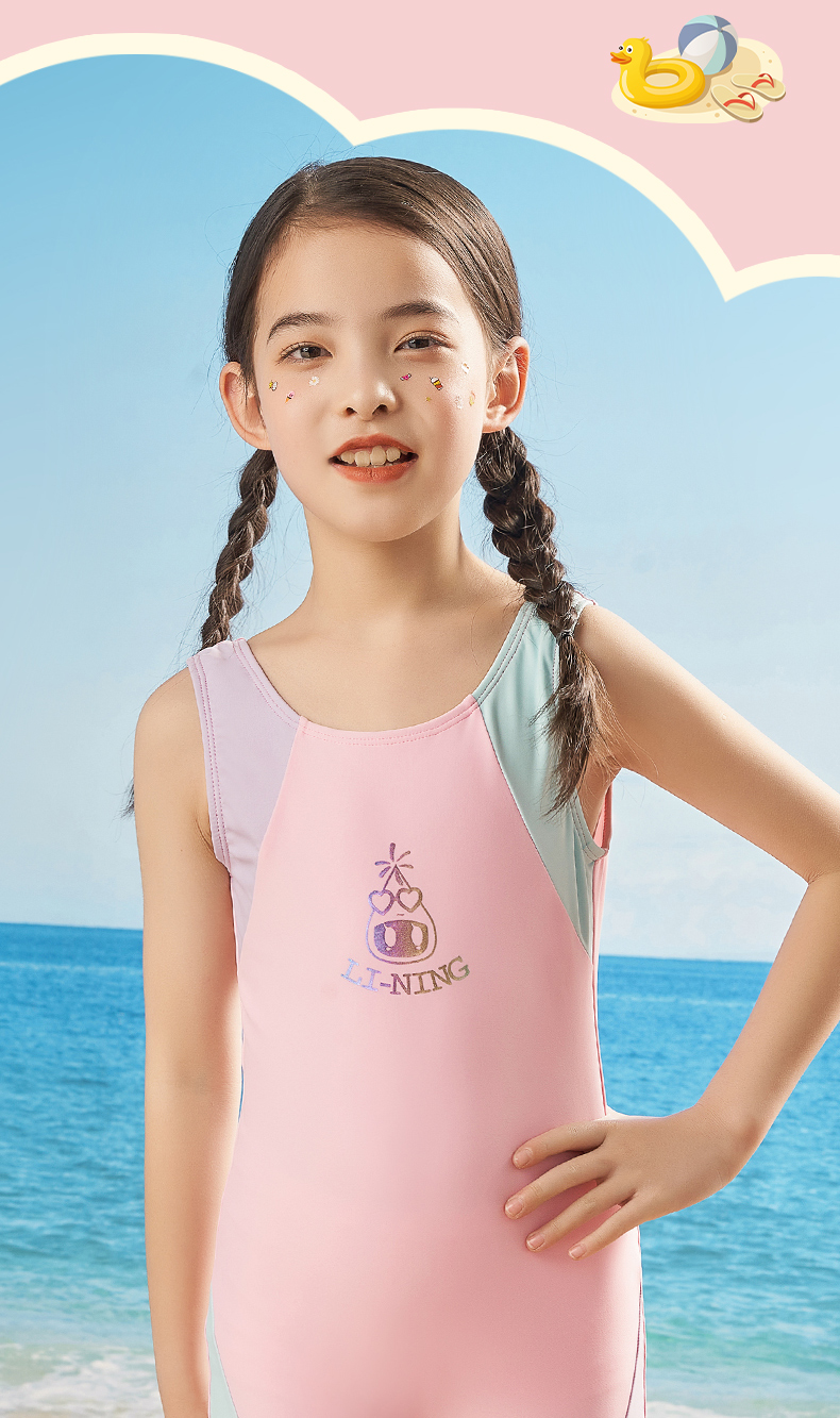 Li-Ning Children's Swimsuit, Girls' One-Piece Swimwear, Breathable Quick-Dry Swimming Training Suit 005, Lavender Purple, Size 130 4