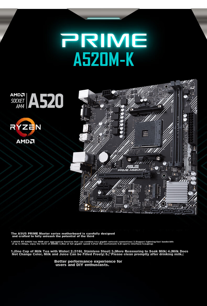 ASUS PRIME A520M-K Motherboard Supports CPU 5500/5600 (AMD A520/Socket AM4) 1