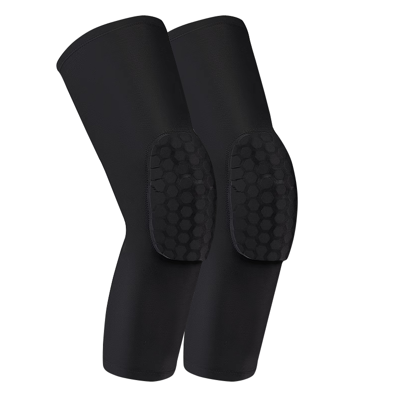 TEEIS Basketball Knee Pads, Sports Equipment for Men, Long Professional Honeycomb Anti-Collision Protective Gear, Breathable Knee And Leg Guards, Black, Size L