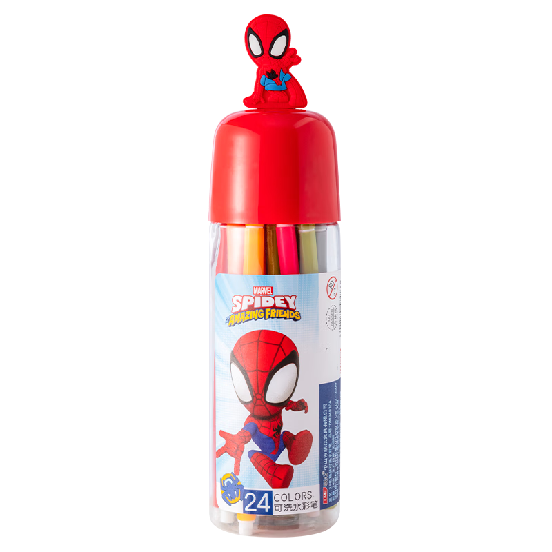 Disney 24-Color Children's Watercolor Markers, Elementary School Art Drawing Doodle Pens, Washable Painting Brushes, Birthday Gift for Boys, Spider-Man Drawing Set