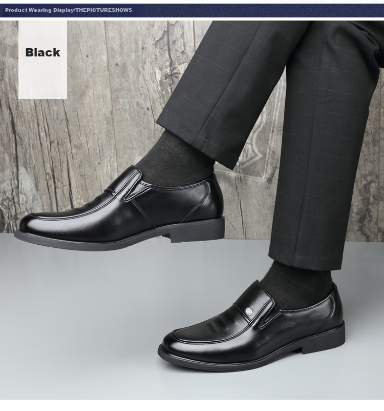 Poitulas Men's Leather Shoes, British Style Slip-On Business Casual Shoes, Lightweight Soft-Soled Loafers, Formal Dress Shoes for Men, 9526 Black, Size 44 16