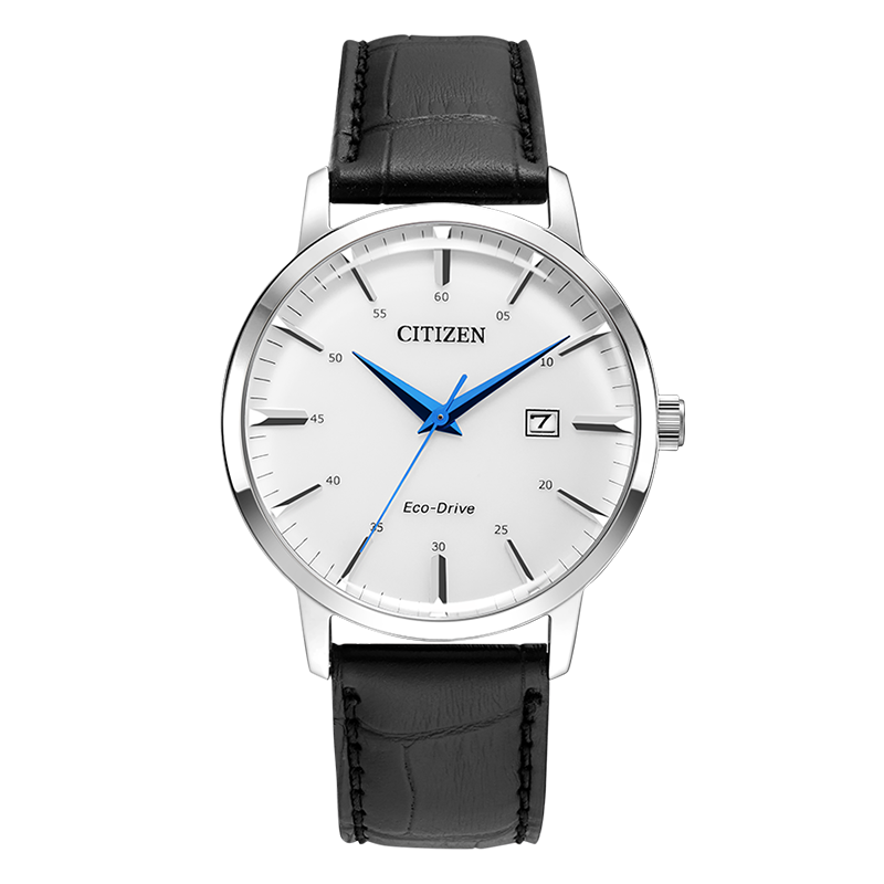 CITIZEN Watch for Men, Japanese And Korean Style, Eco-Drive, Date Display, White Dial, Leather Strap, Business Style, Father's Day Gift, BM7461-18A